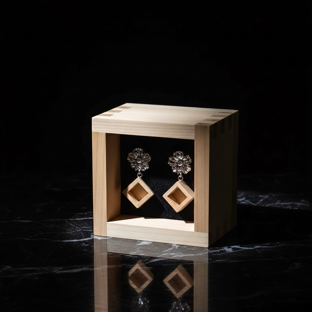 ディスプレイケースに飾られたピアス